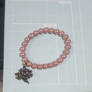Heidi Daus Pink Rose On Faux Pearl Stretch Bracelet
